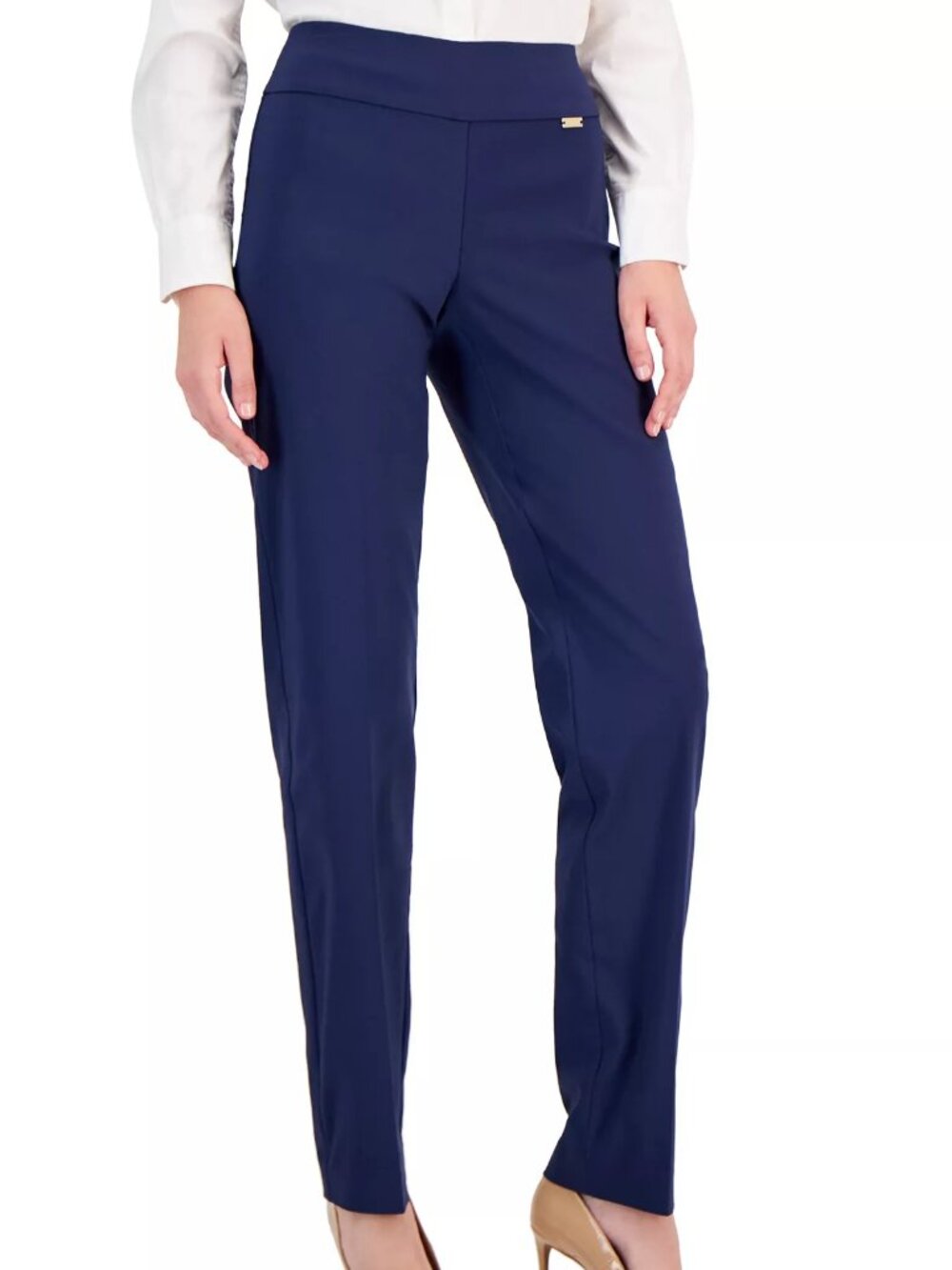 INC International Concepts Blue Straight Tummy Control Pull-On Pants Womens 8